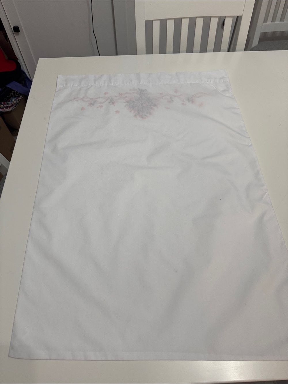 Single White Embroidered Floral Pillowcase - White - Picture 4 of 4